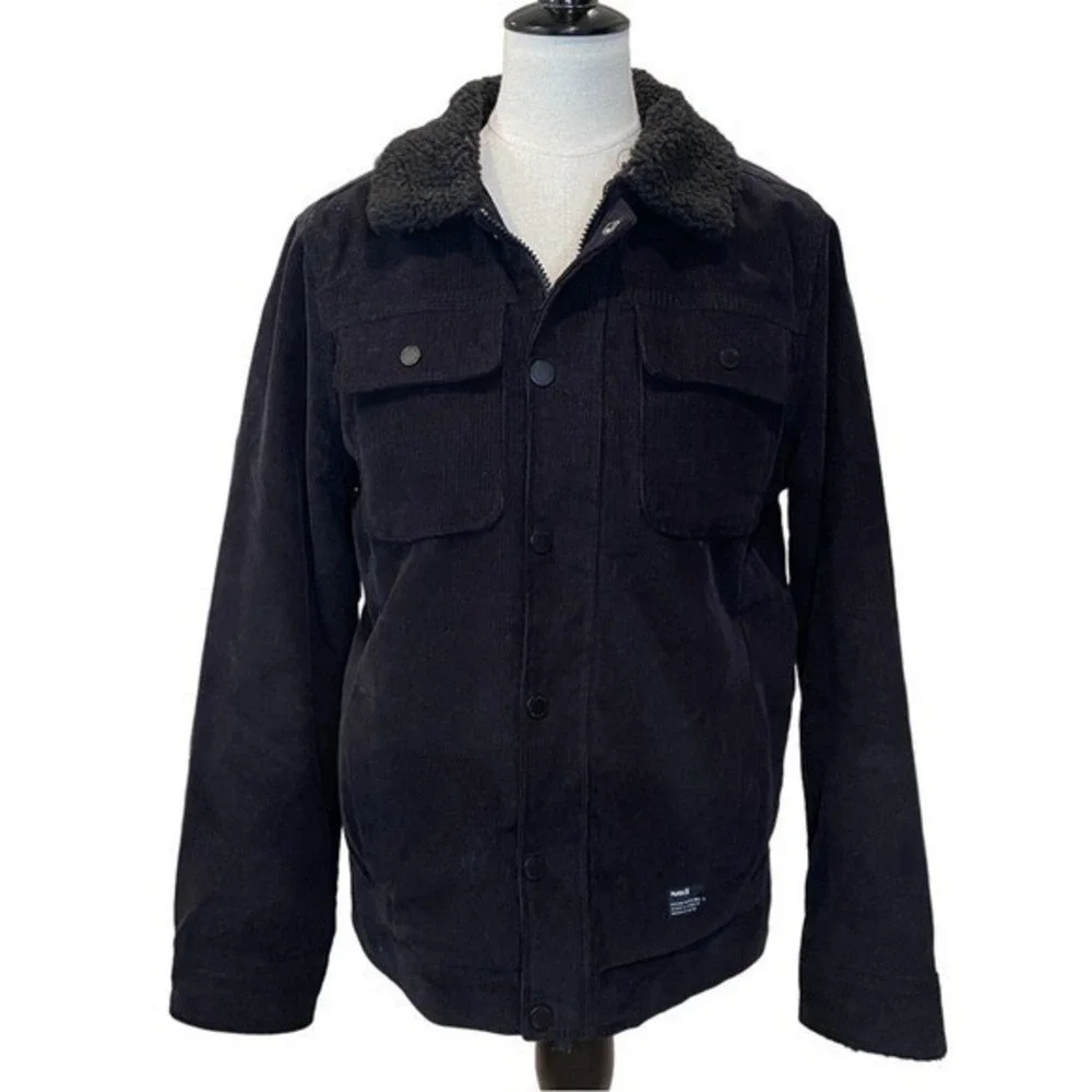 Men's Hurley Black Corduroy‎ Sherpa Collar Jacket S